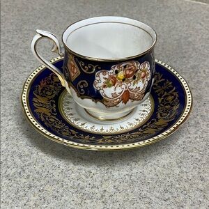 Royal Albert Cobalt Blue and Gold Floral Tea Cup and Saucer